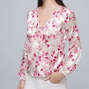 White House Black Market 10 Petite Silk Floral Blouse